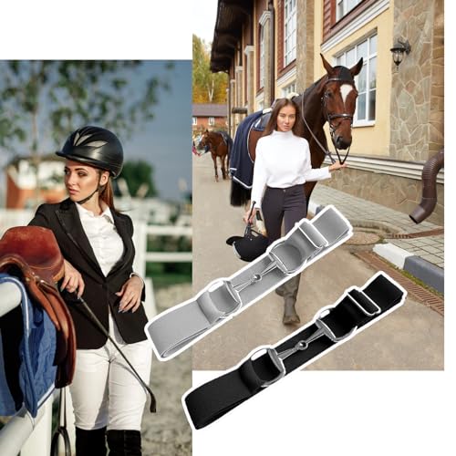 2PCS 1.5-inch Elastic Equestrian Belt with Horse Bit Buckle, 2 Unique Equestrian Theme Keychain strap for Horseback Riding Equestrian Sports, Black3
