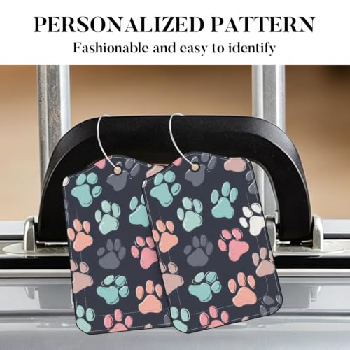 Image of Paw Print Luggage Tags 2 Pack, PU Leather Privacy Flap