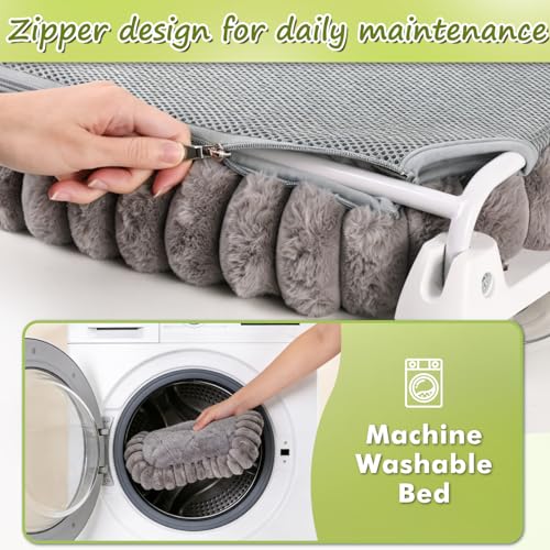 Image of Zoratoo 2PC Cat Window Perch with Bolster Foldable Cat Hammock Cushion Bed for Window with Metal Frame, Cloud-Cuddle Cordless Window Resting Seat for Indoor Cats (Cushion Bed, Gray-M)