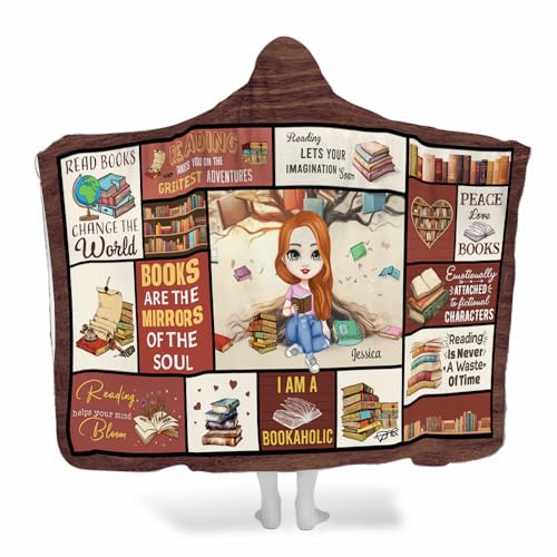 Personalized Just A Girl Who Loves Books Hooded Blanket - Wearable Reading Blanket For Book Lovers - Gift For Daughter, Sister, Women