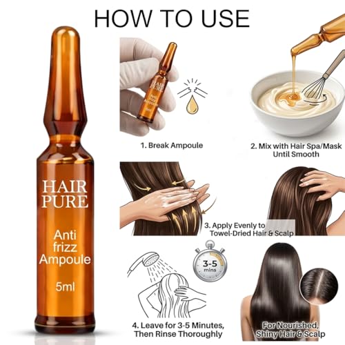 Image of Hair Pure Anti-Frizz Hair Ampoule with Citric Acid & Lactic Acid | Power booster for Frizzy Hair | Deep Hair Repair Treatment | Smooth, Shiny & Frizz-Free Hair | Intense Hydration & Damage Control | Professional Hair Care Formula