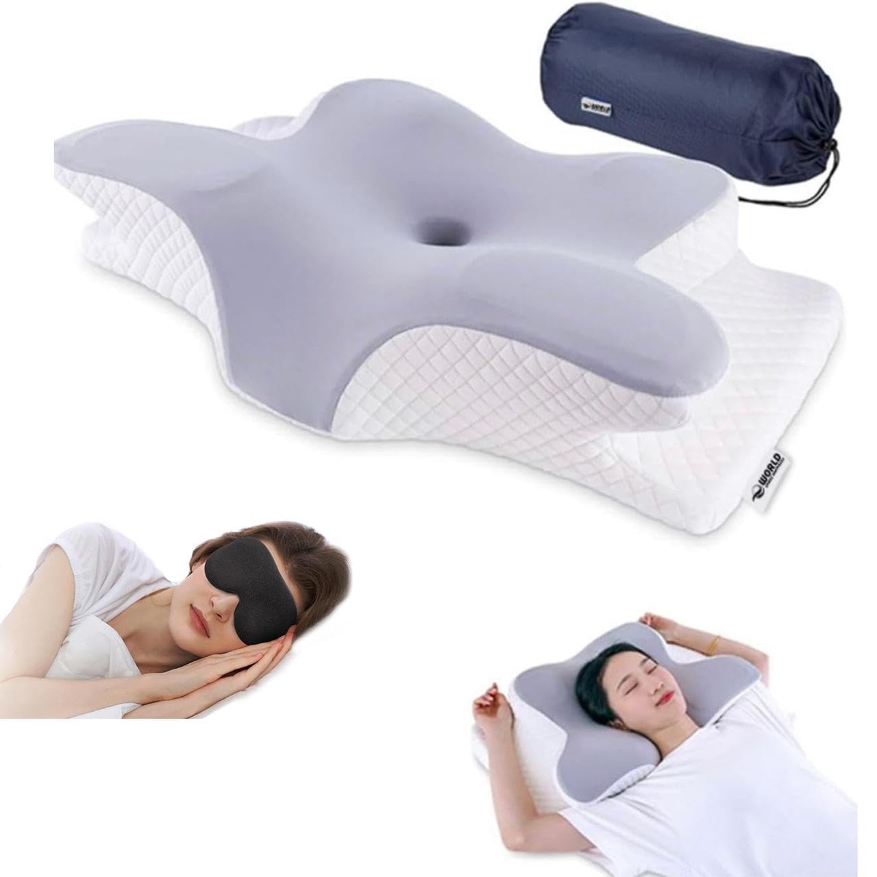 e World Butterfly Shape Cervical Pillow for Shoulder and Neck Pain Relief - Memory Foam Neck Pillow With 1 Eye Mask,Orthopedic Neck Support Pillow for Side Back Stomach Sleeping (Pack of (1)