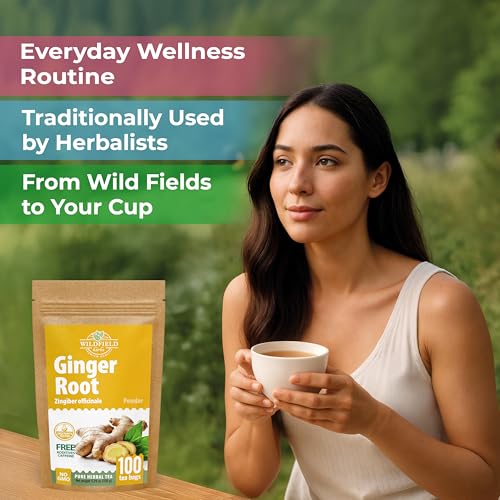 Image of 100 Bags Ginger Tea Ginger Root Tea Dry Dried Herb (Zingiber Officinale) - 100 Count 1.5g Bags Raiz De Jengibre