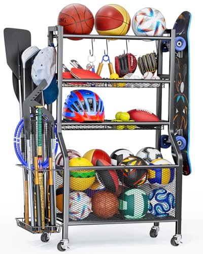 Hoachily Garage Sports Equipment - Ball Storage Rack 2024 Upgraded Heavy Duty Steel Ball Storage Garage Sports Organizer For Garage cover