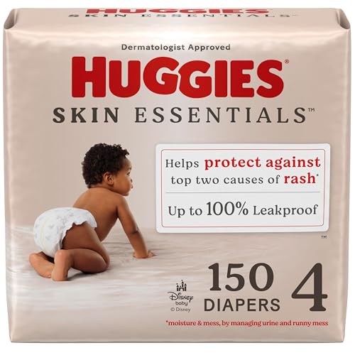 Image of Huggies Size 4 Diapers, Skin Essentials Baby Diapers, Size 4 (22-37 lbs), 150 Count (6 Packs of 25), Packaging May Vary