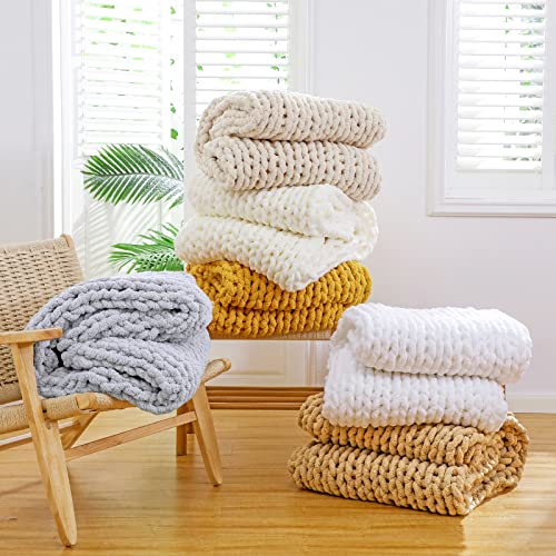 Yaapsu Chunky Knit Blanket Throw 51"X63", Soft Jumbo Chenille Throw Blanket, 100% Hand Knitted Throw Blankets For Couch Bed, Big Thick Yarn Cable Knit Blanket, Large Rope Knot Crochet Blanket (Ivory) #TOP6