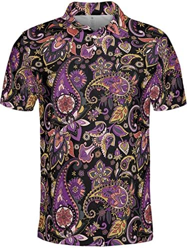 Polotank Golf Shirts for Men Print Polo Shirts for Men Mens Golf Polos Paisley Shirts Crazy Funny Floral Short Sleeve Henley