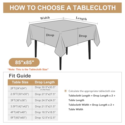 Image of sancua Square Tablecloths 85x85 Inch Sage Green Fabric Table Cloth | For Square or Round Tables, Washable Polyester Cover for Dinner, Holiday Party, Decorative Display Tables