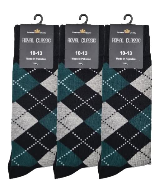 MENS ARGYLE DRESS SOCKS GROOMSMEN WEDDING SOCKS COTTON 3-PAIRS 10-13