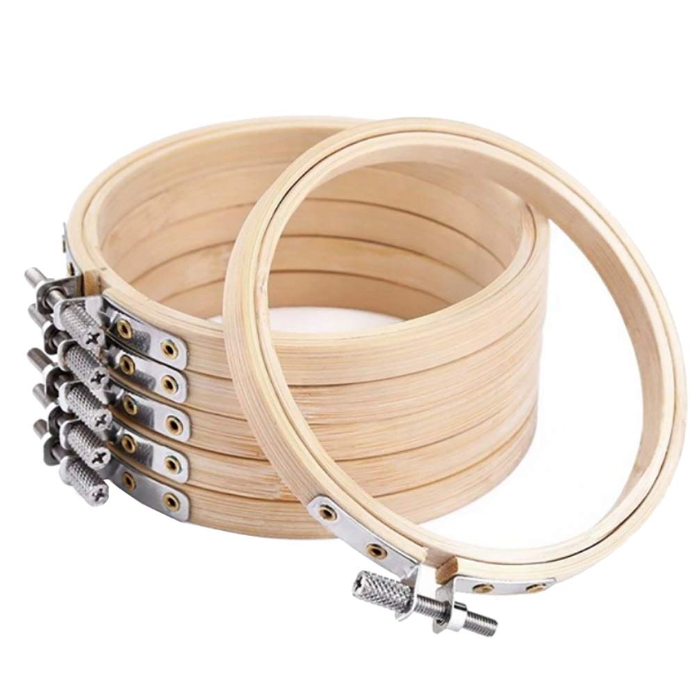 Fsstud Beige 6 Pcs 3 Inch Round Bamboo Embroidery Hoops Cross Stitch Hoop Circle Hoop For Embroidery Craft Making