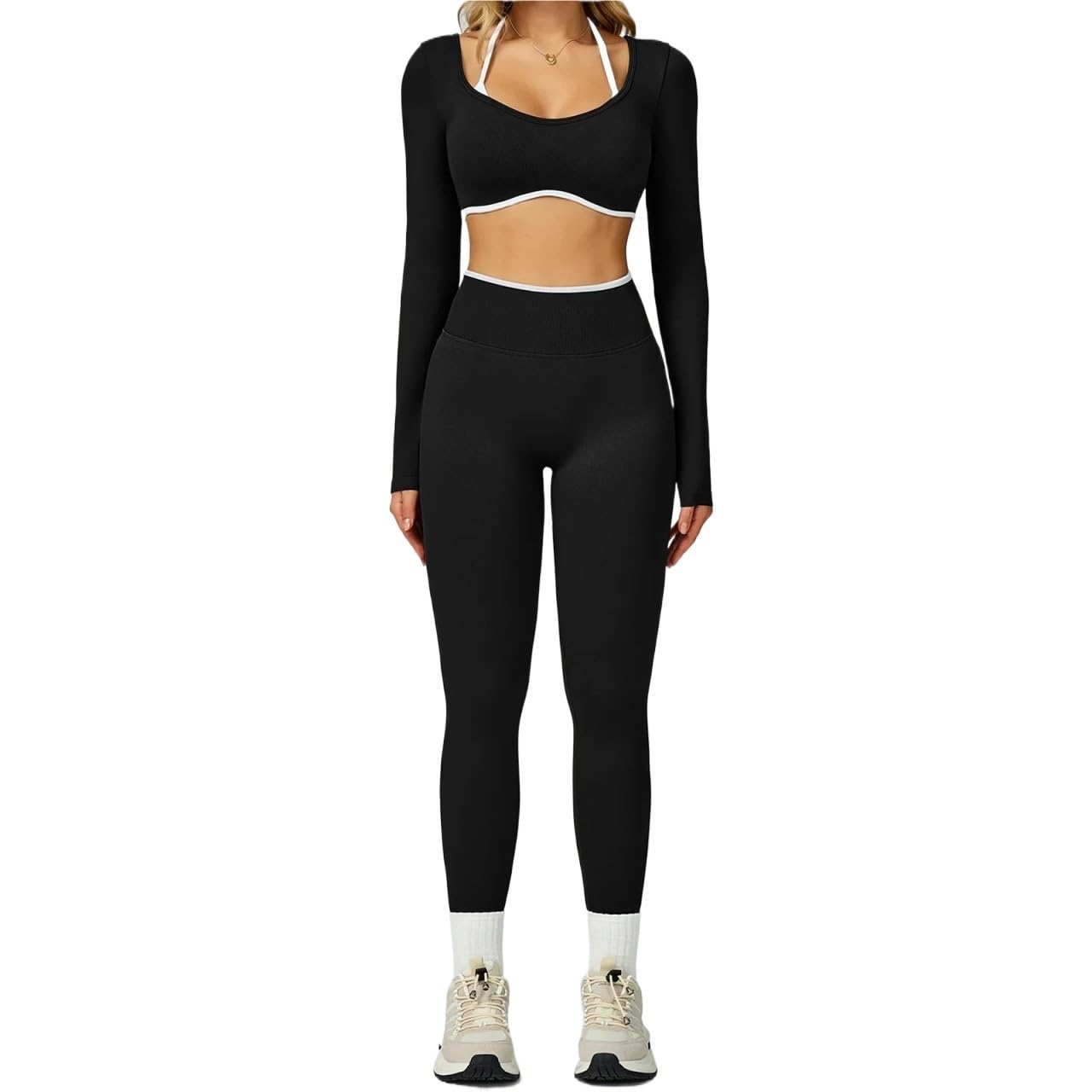 Completo Palestra Donna Tuta da yoga senza cuciture 2 pezzi Set sportivo Abbigliamento Reggiseno donna Leggings a vita alta Pantaloncini Completo palestra
