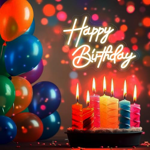 Image of Happy Birthday Neon Sign For Birthday Party16.5 inch*10.5 inch Neon Happy Birthday Led Neon Light For Party Backdrop Wall Decor With Dimmable Switch Birthday Light Up Sign Birthday Gift