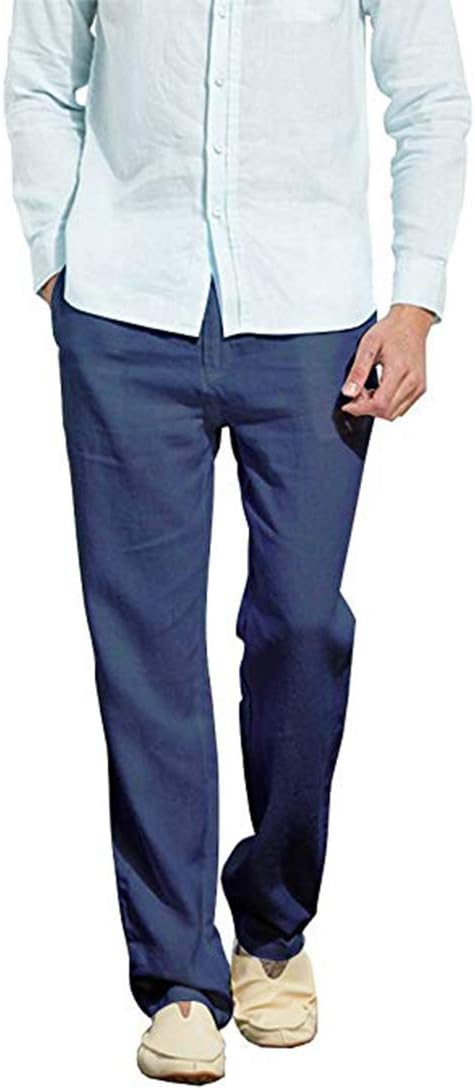 Manwan walk Men’s Casual Beach Trousers Elastic Loose Fit Lightweight Linen Summer Pants K70 (XXX-Large, Navy Blue)