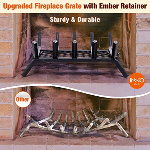 Inno Stage Fireplace Grates Firewood Fire Wood Log Holder Rack 17 Inch With Ember Retainer, Inside Wrought Cast Iron Grill Fireplace Log Grate For Outdoor Camping Cooking #TOP1