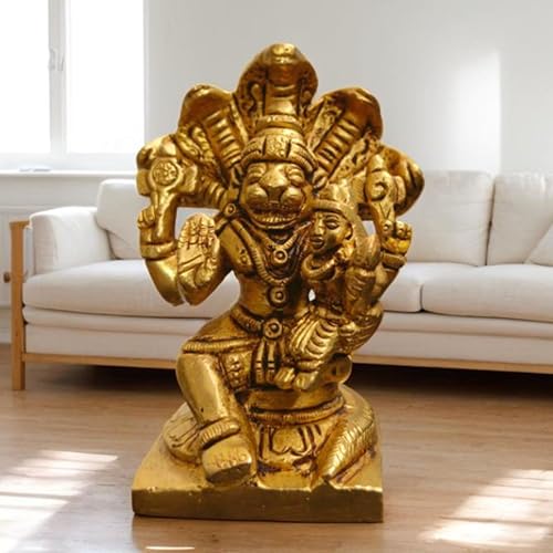 Estatua de Bronce Narasimha Lakshmi 3.25 pulgadas, 360 gramos