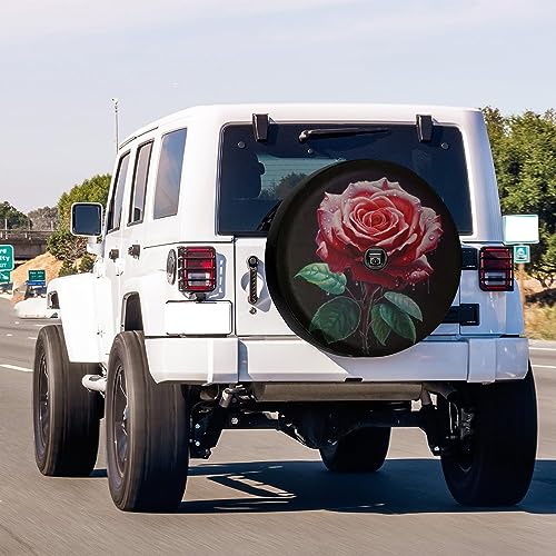 Image of Delerain Spare Tire Cover with Backup Camera Hole Red Rose Flower Wheel Covers Waterproof Dust-Proof UV Sun Universal Fit for RV Trailer RV SUV Truck (17 Inch for Diameter 31 inch-33 inch)