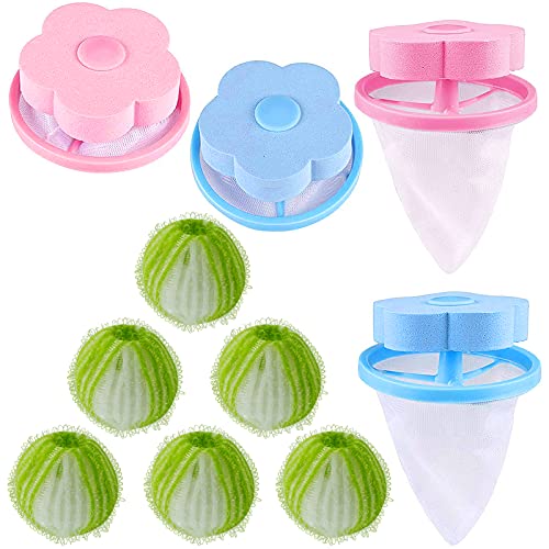 6 Pcs Pet Hair Remover and 4 Pcs Lint Catcher for Laundry, Household Washing Machine Lint Mesh Bag Catcher, Pet Hair Dryer Reusable Balls Lint Remover Washing Balls for Laundry