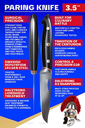 Dalstrong Paring Knife - 3.5 Inch - Centurion Series - Swedish 14C28N High - Carbon Stainless Steel Kitchen Knife - G10 Handle - Fruit, Vegetable, Meat - W/Sheath #TOP3
