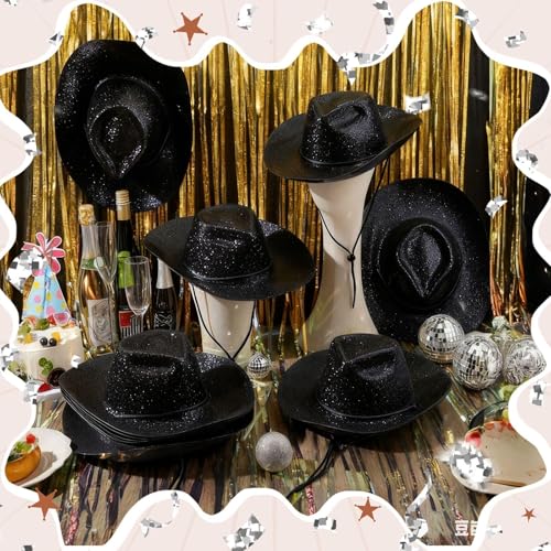 Image of Shyyween 24pcs Sparkly Western Cowgirl Hats for Adult Bulk Glitter Cowboy Hat Adjustable for Men Women Bachelor Western Party
