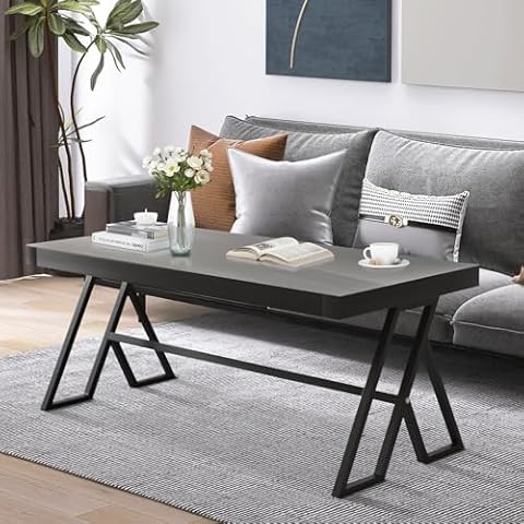 TY ARTS & CULTURE Glass Coffee Table for Living Room, Strong Metal Bracket and Black Tempered Glass Top Coffee Table, Anti Scratch Polished Surface & Easy to Clean Tea Table Center Table （Black） Cover