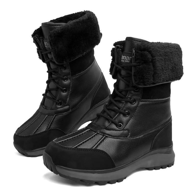 Hanani Womens Snow Boots Warm Fur Lined Winter Boots Anti Slip Ankle Boots Mid Calf Snowboots Waterproof and Cold-Resistant Outdoor Walking Shoes for Women