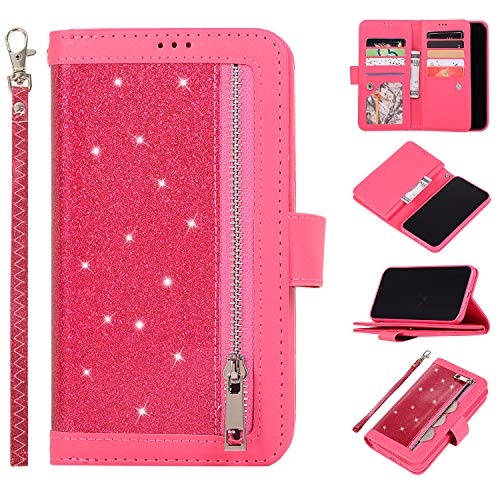 Nadoli Custodia Samsung Galaxy Note 10 Plus,Glitter Brillante Lucciante PU Portafoglio Protettiva in Pelle Slot Portafoglio Flip Protettivo Dell'ente Completo Slim Fit Cover,Rosa