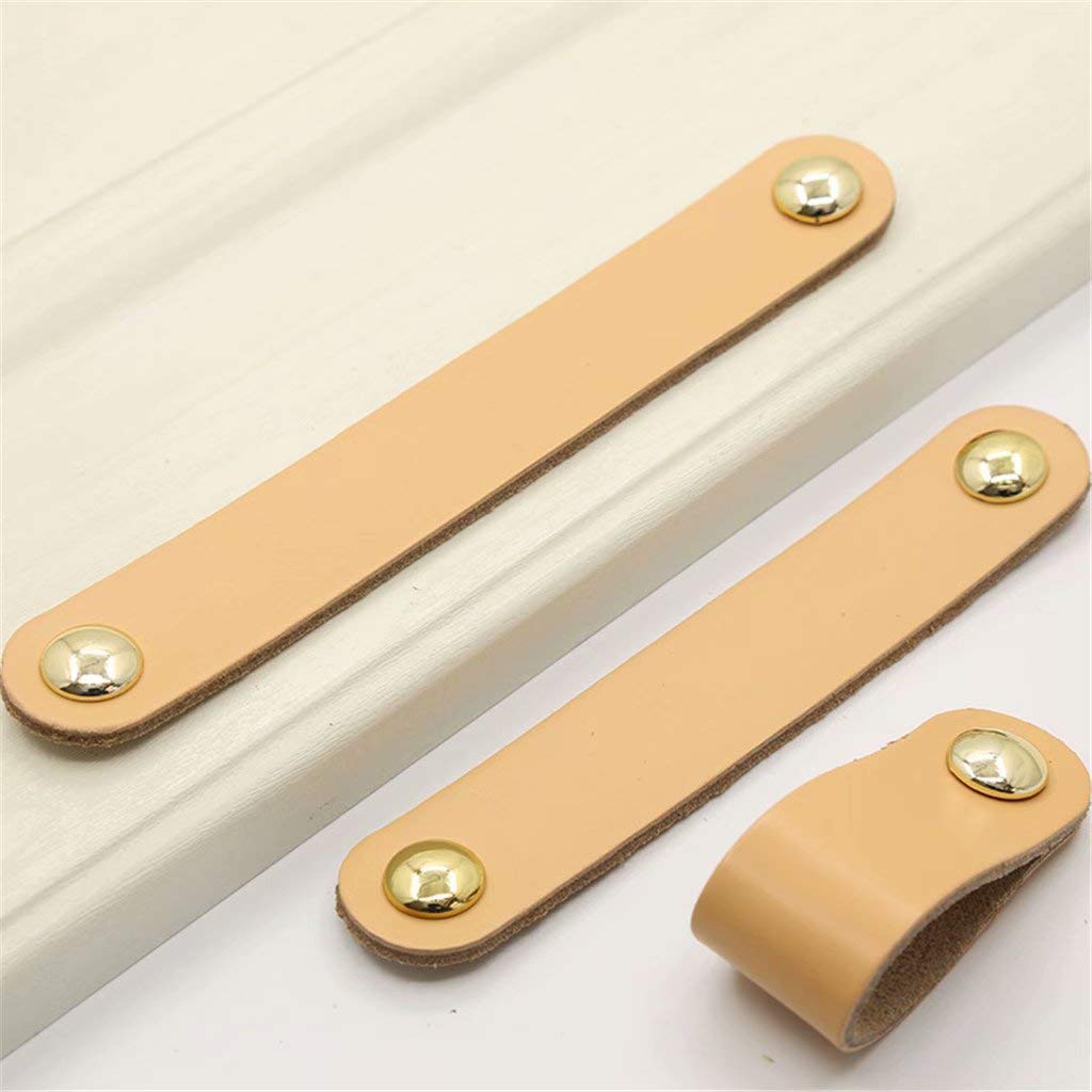Ledergriffe | Hellgrau/10er-Set | 96mm | Vollnarbenleder | Küchenschrank, Kleiderschrank-Türgriff, Griffe, Möbel (Fleischfarbener Lochabstand: 128 mm)