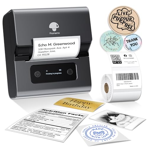 Phomemo M221 Label Maker, New Upgraded 3 Inch Bluetooth Thermal, Easier & More Stable, for Product, Address, Barcode, Small Business, Portable Label Printer DIY on Phone/PC, Space Gray,+100 Labels
