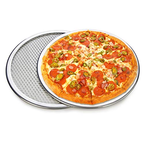Aluminium Pizza Pan Screen Baking Tray - Commercial Grade Pizza Making Net Bakeware Kitchen Tools - Set of 2 Round Baking Trays, Multiple Sizes Available