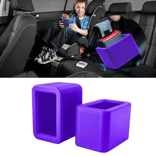 Image of 2 Pack Silicone Seat Belt Buckle Holder, Seat Belt Buckle Booster for Kids, Durable Silicone Material, Easy Access to The Buckles of Rear Seats, Car Accessories, Suitable for Most Car Models (Purple)