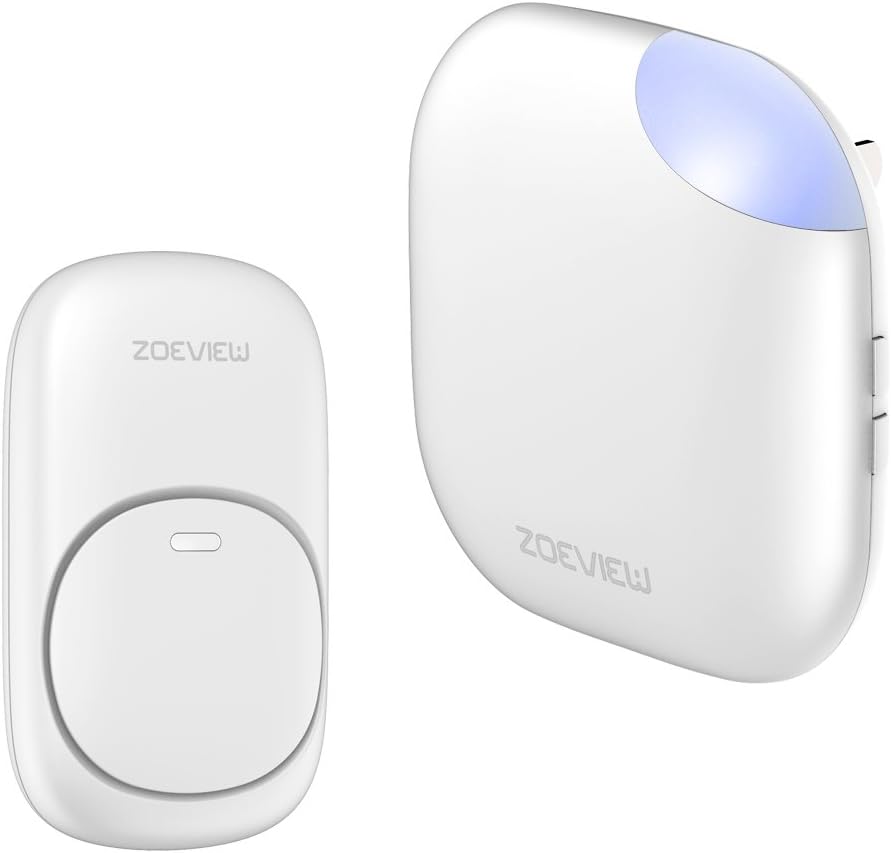 Wireless Door Bell zoeview Door Chime Kit 1000 Feet Operating Range with 1 Push Button and 1 Plug-in Receiver, 38 Chimes, 3 Level Volume and Led Indicator
