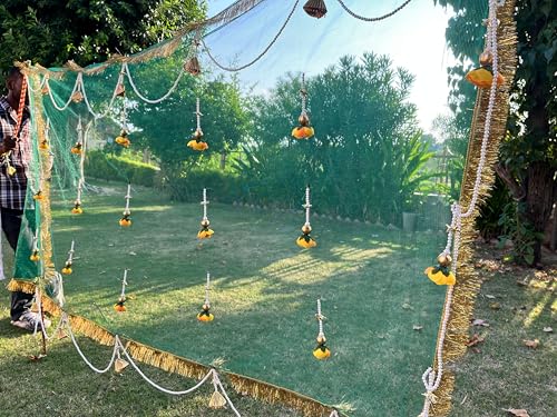Image of Bridal Net Chunari Dupatta for Wedding Entry & Ceremony - Bridal Chunni, Pack of 1 (Net Flowers Bridal Chunari Green Gold)