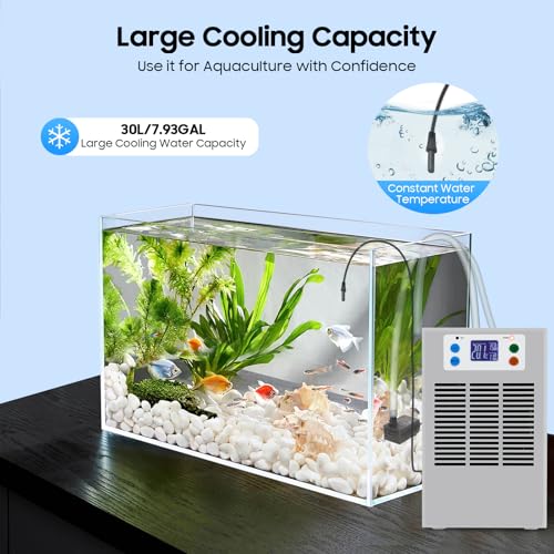 Jiabailie Aquarium Chiller,30L/7.93GAL Water Chiller for Fish Tank w/Water Pump,100W Hydroponics Water Cooler Fish Tank Chiller Constant Temperature Cooling System for Fish Tank,Jellyfish,Coral