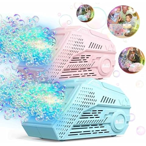 SmartYeen Bubble Machine,2PCS Automatic Bubble Machine with Light and Rechargeable Batteries,Big Bubbles Outdoor Toys for Toddlers - Ideal for Weddings and Birthdays (Blue+Pink) Cover