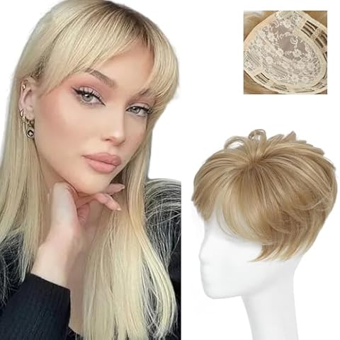 Hair Toppers for Women Short Hair Toppers with Bangs 7" x 7" Cut Short Hair Toppers for Women with Thinning Hair Synthetic Toppers (topper-Buttery Blonde) Cover