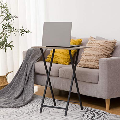 Image of HOOBRO Folding TV Tray Tables, Set of 4 TV Trays with Storage Rack, Industrial Side Table for Eating at Couch, Foldable Snack Table for Small Space, Easy Assembly, Greige and Black BG50BZ01