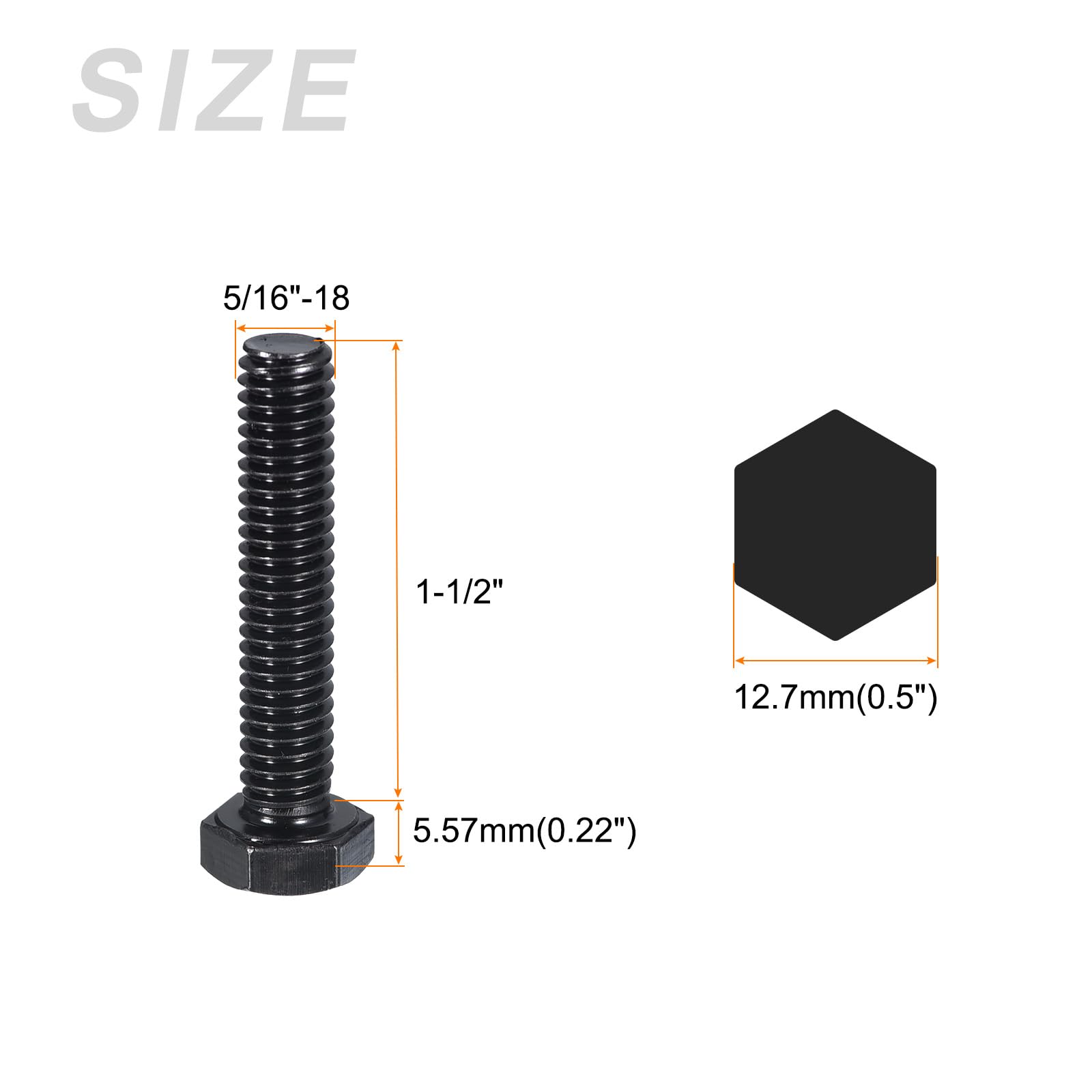 METALLIXITY Hex Head Bolts (5/16-18 x 1-1/2") 20Pcs, 304 Stainless Steel 18-8, Fully Threaded, External Hex Drive - Image 2