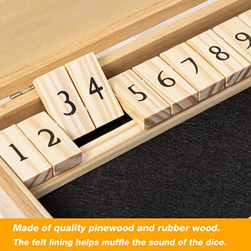 Crobyi Shut The Box Dice Game With 12 Numbers And Lid, Wooden Classic Board Game With 4 Dice & Shut-The-Box Rules, Close The Box Game For Kids Adults, Family Classroom, Home & Pub (Light Color) #TOP2