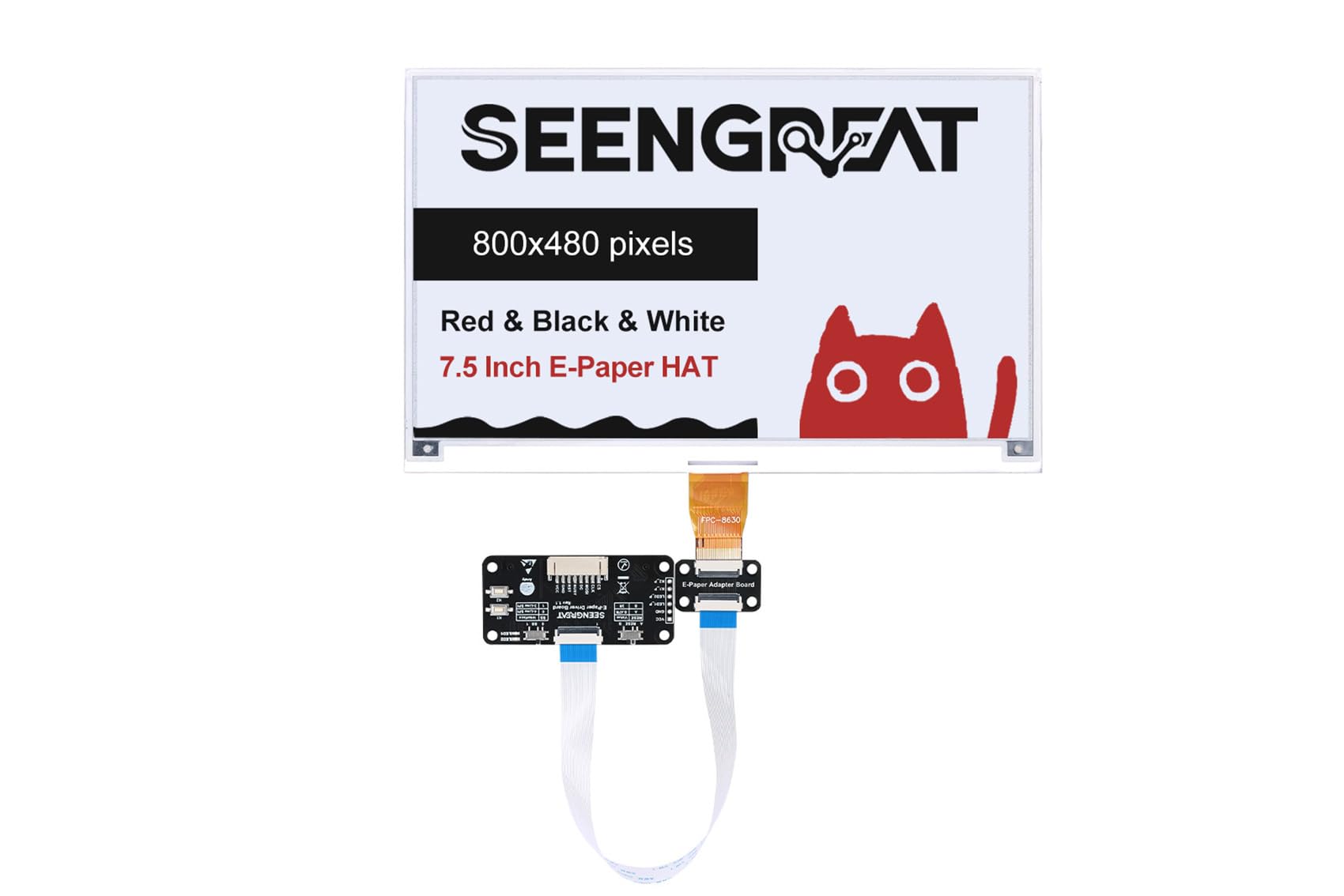 7.5 Inch E-Paper Display 3 Color (Black White Red), 800x480 SPI E-Ink Screen Module, Partial/Fast/Full Refresh, 3.3V/5V Level Shifter, Compatible with Raspberry Pi, ESP32, STM32, for Arduino