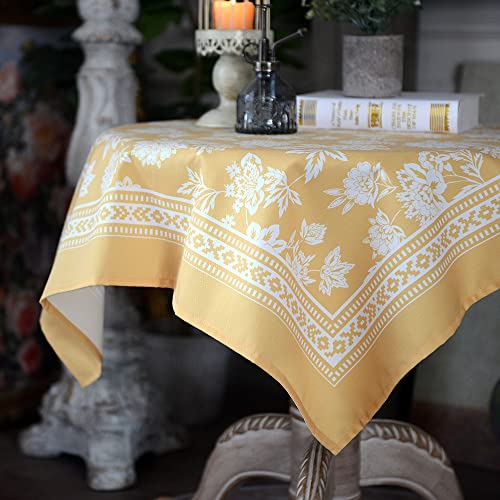 ARTABLE Mantel rectangular de primavera con estampado de flores y patrones florales vintage para camino de mesa de Pascua, pícnic, hogar, vacaciones, comedor, cocina larga (amarillo, 33 x 33 pulgadas)