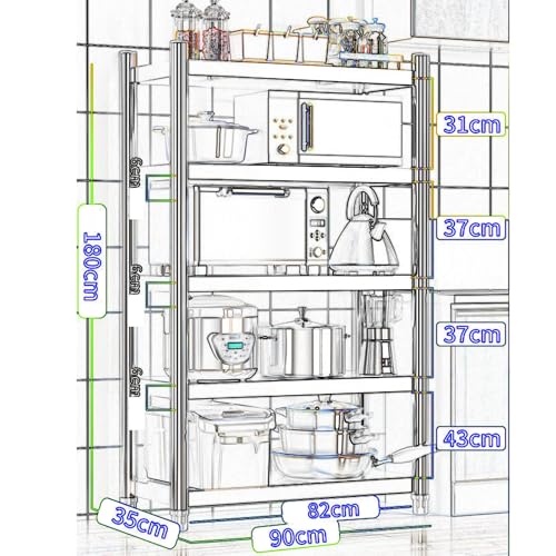 Scaffale regolabile a 5 ripiani in acciaio inox, per cucina, garage, ufficio, ristorante, soluzione versatile per uso domestico e commerciale