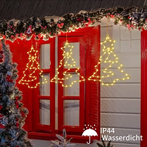 Therlan Weihnachtsdeko Fenster Beleuchtet, 3 Stück 55 LEDs Fensterbilder Baum Batterie Betrieben Mit Timer und Fernbedienung 8 Lichtmodi, LED Fensterdeko Weihnachten Beleuchtet Warmweißen