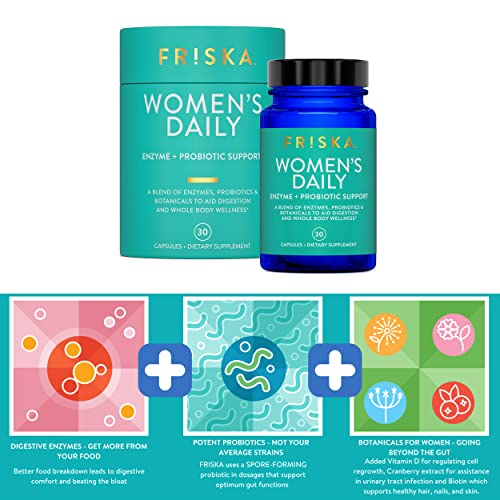 Friska Women's Daily & Collagen Recharge Probiotics Bundle | Digestive Enzymes & Probiotic Supplement | Feminine Gut & Beauty Support | 30 Capsules + 20 Stick Pack #TOP4