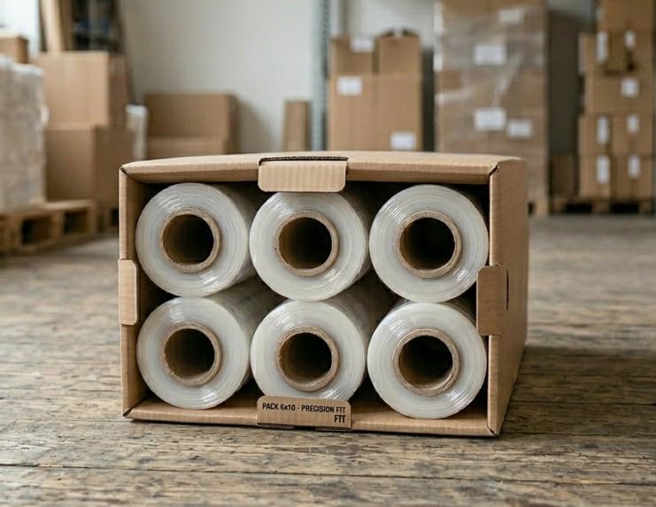 6 rotoli pellicola trasparente per imballaggio, film estensibile spessore 23 my, 2,4 Kg, altezza 50 cm lunghezza 250 metri Extra Resistente per Spedizioni e Traslochi Made in Italy