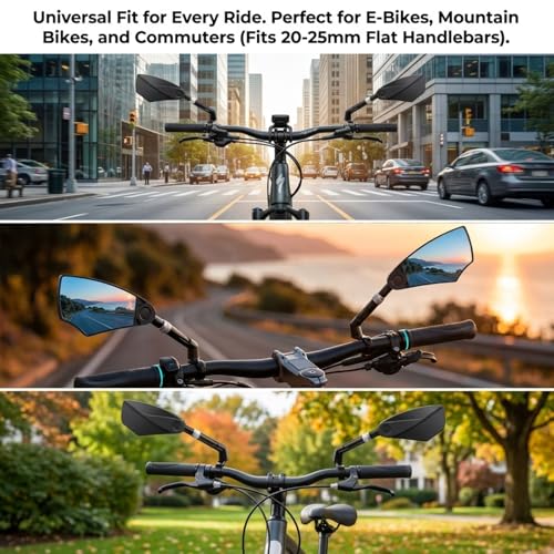 aLLreLi Bike Mirror Pair (2 Mirrors) with Extendable Arm (5.9–7.9 in / 15–20 cm), HD Convex Glass Rear View Mirror, 360° Rotatable Mirror for Bicycles & E-Bikes, Fits 20–25 mm Flat Handlebars - image 6
