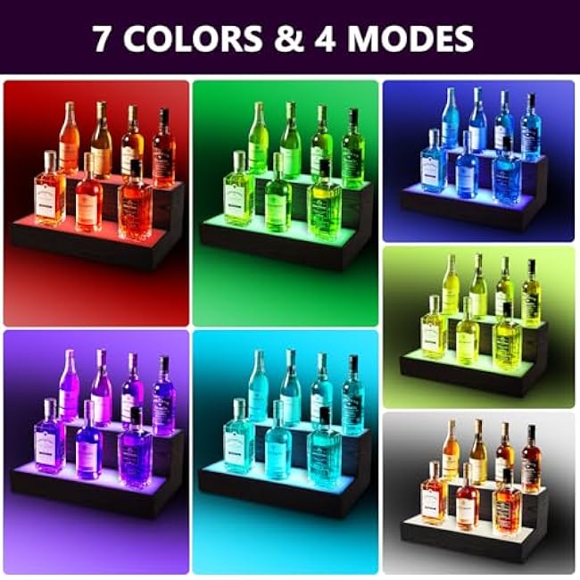 Wine Rack with LED Light Liquor Bottle Display Shelf Wall Mounted, 2 Tier Acrylic Illuminated Bar Bottle Display Case Floating Shelf RGB Lighting for Home Commercial Bar Party
