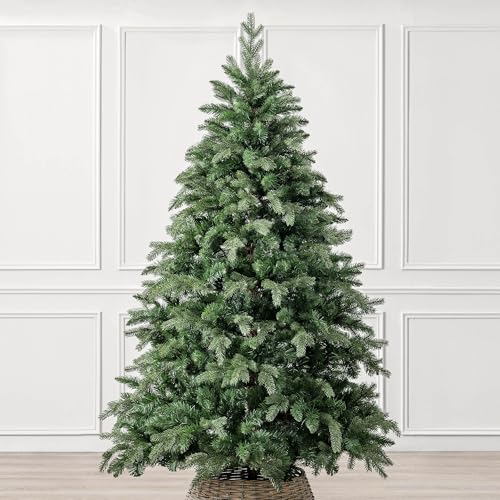 CHRISTOW Artificial Christmas Tree 6ft, Realistic Fraser Fir with Lifelike PE & PVC Tips, Natural Bushy Shape, Hinged Branches, Twist-Lock Poles, Green Metal Stand for Easy Display, 180cm x 120cm