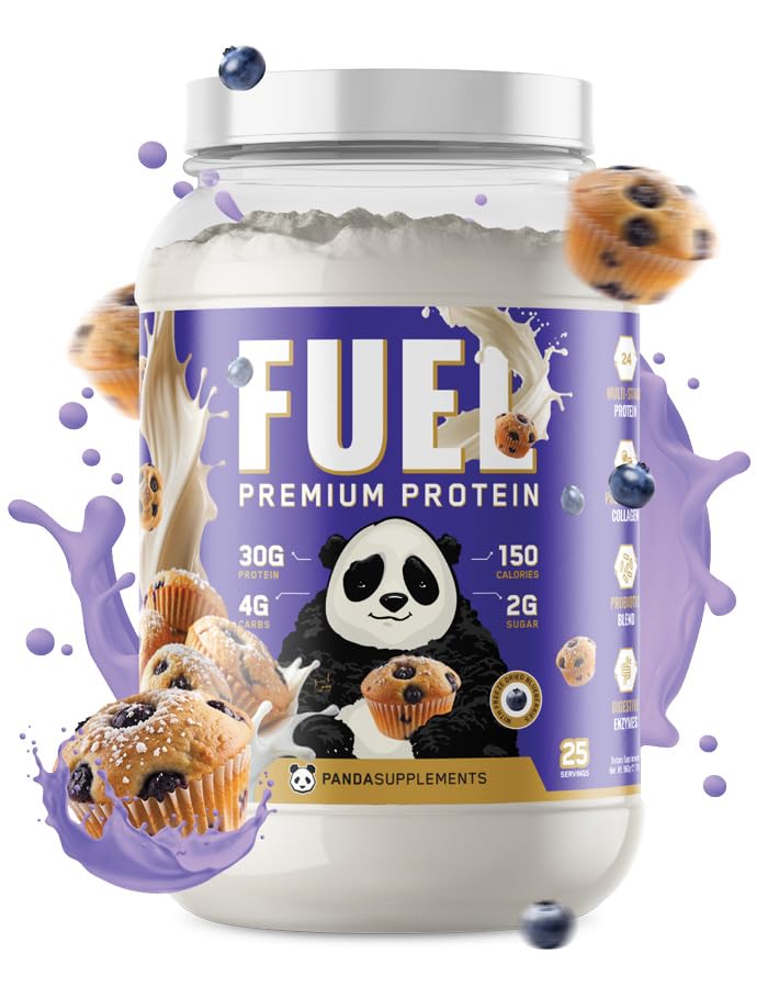 Underground Bio Labs Panda Fuel Premium Protein Whey,Hydrolyzed Collagen,Casein,Probiotics, Enzymes, Keto Friendly,Time Release, 25 Servings (2.5 Pound, Blueberry Muffin) (with inclusions)