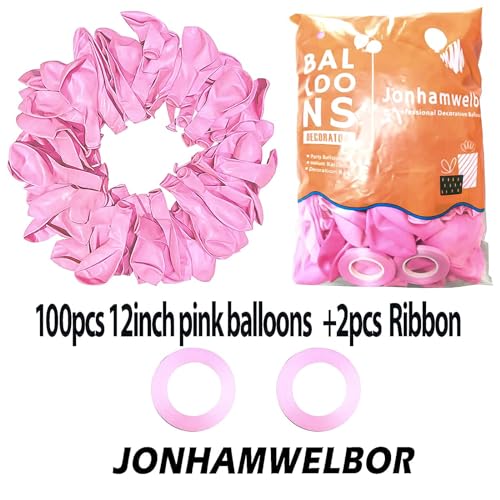 Image of Jonhamwelbor Pink Balloons 12 Inch 100 Pack Light Pastel Pink Latex Party Balloons Wedding Girl Sweet Birthday Bride Baby Shower Party Decorations