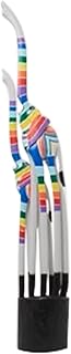 Deco 79 Wood Giraffe Handmade Striped Sculpture with Black Pedestal Base, 9" x 4" x 60", Multi Colored